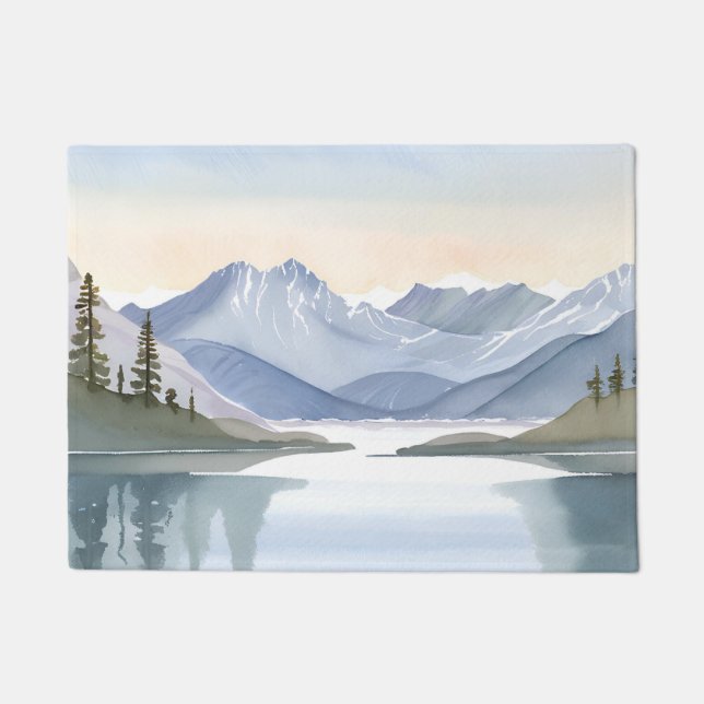 Lake Tahoe | Watercolor Mountain Landscape Fußmatte (Vorderseite)