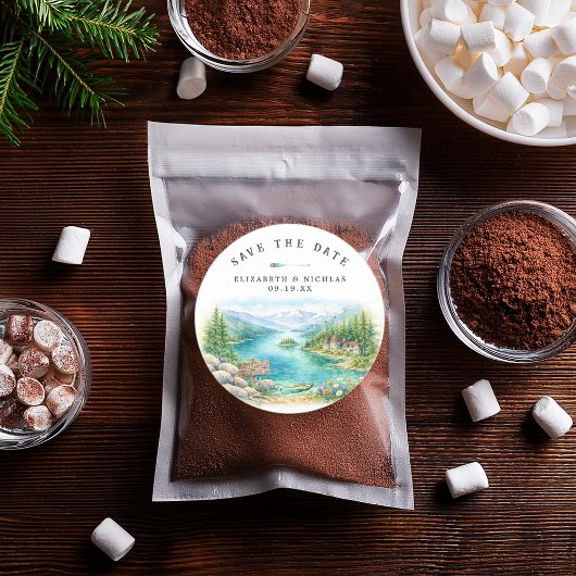 Lake Tahoe Watercolor Save the Date Wedding  Runder Aufkleber