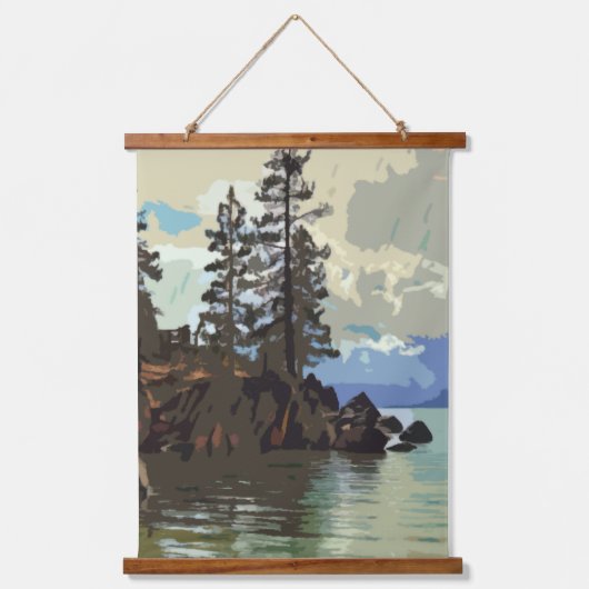 Lake Tahoe Wood Topped Wall Tapestry Wandteppich Mit Holzrahmen (Vorderseite)