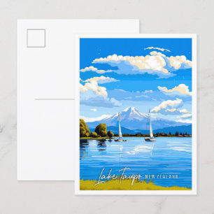Lake Taupo Neuseeland Vintage-Reiseillustration Postkarte