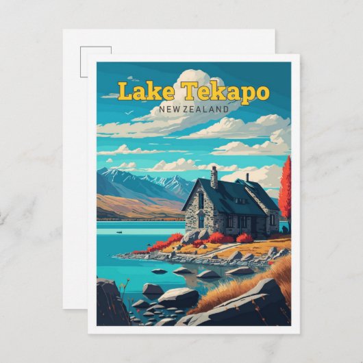 Lake Tekapi New Zealand Vintager Rundgang Kunstgie Postkarte (Vorne/Hinten)
