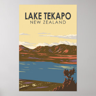 Lake Tekapo Neuseeland Reise Kunst Vintage Poster