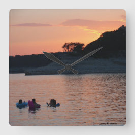 Lake Travis Sunset Clock Quadratische Wanduhr