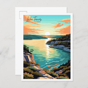 Lake Travis Texas USA Vintage Illustration Postkarte