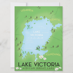 Lake Victoria Map - Africa Great Lake travel Art. Einladung