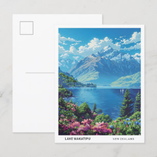 Lake Wakatipu New Zealand Vintage Travel Postkarte