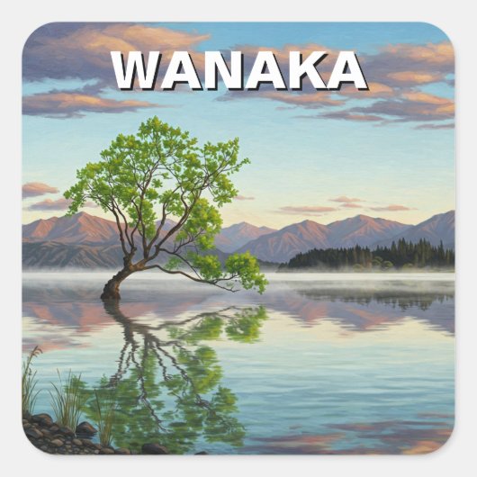 Lake Wanaka Tree New Zealand Travel Quadratischer Aufkleber (Vorderseite)