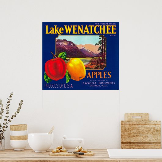 Lake Wenatchee Apple Label (blau) - Cashmere, WA Poster (Küche)