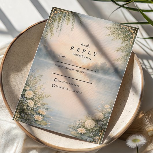 Lake Wildflower Forest Romance Wedding RSVP Karte