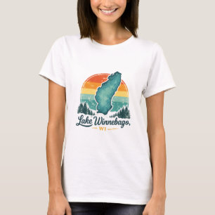Lake Winnebago WI Sonnenuntergang See Kartenumriss T-Shirt