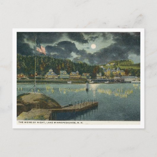 Lake Winnipesaukee, NH The Weirs at Night 1910s Postkarte (Vorderseite)