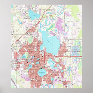 Lakeland Florida Map (1975) Poster