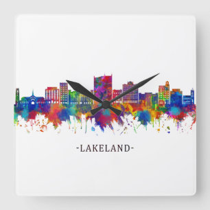 Lakeland Florida Skyline Quadratische Wanduhr
