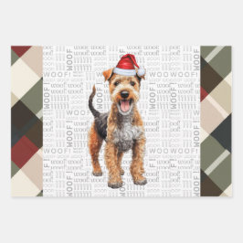 Lakeland Terrier Christmas Dog Red and Green Karie Geschenkpapier Set