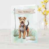 Lakeland Terrier Dog Outdoor under Birthday Sign Karte (Gelbe Blume)