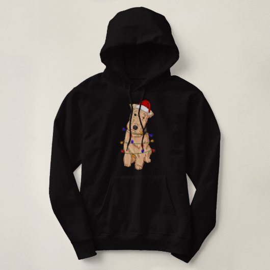 Lakeland Terrier Dog Tragen Weihnachtshut Lichter Hoodie (Design vorne)