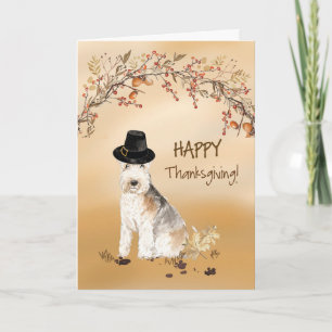 Lakeland Terrier Funny Pilgrim Hat Erntedank Karte
