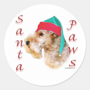 Lakeland Terrier Santa Paws Runder Aufkleber