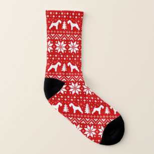 Lakeland-Terrier-Silhouette-rotes Feiertags-Muster Socken
