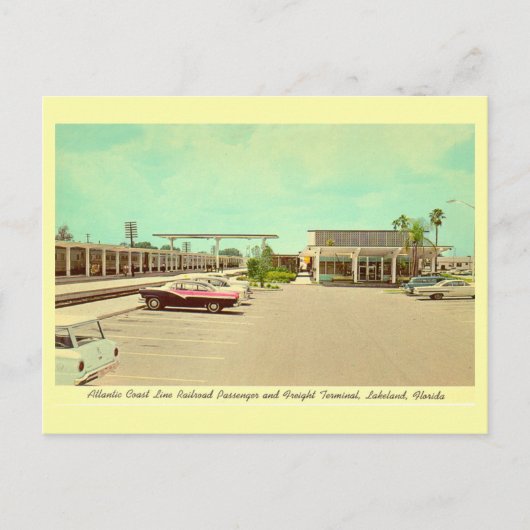 Lakeland, Vintager Bahnhof Florida Postkarte (Vorderseite)