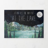 Lakeside Campground Resort | Illustrierte Hochzeit Dreifach Gefaltete Einladung (Cover)