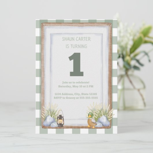 Lakeside First Geburtstag Einladung (Stehend Vorderseite)