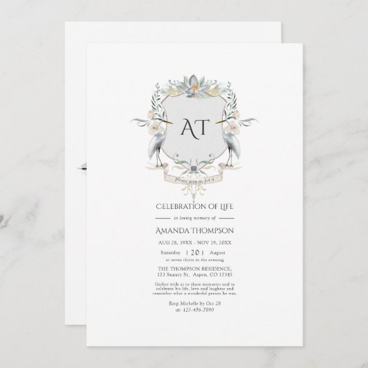 Lakeside Monogram Laurel Wappen Celebration of Lif Einladung (Vorne/Hinten)