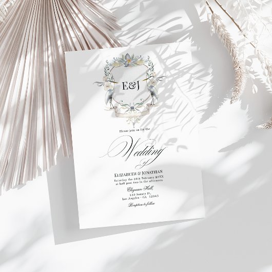 Lakeside Monogram Laurel Wappen Wedding Einladung
