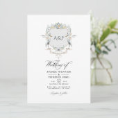 Lakeside Monogram Laurel Wappen Wedding Foto Einladung (Stehend Vorderseite)