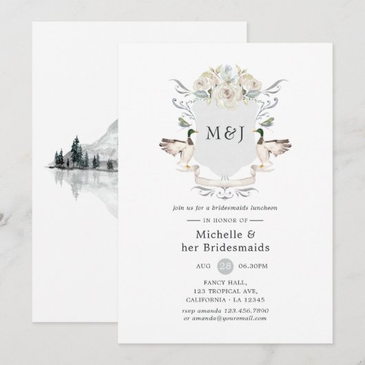 Lakeside Monogram Wappen Bridesmaids Luncheon Einladung (Vorne/Hinten)