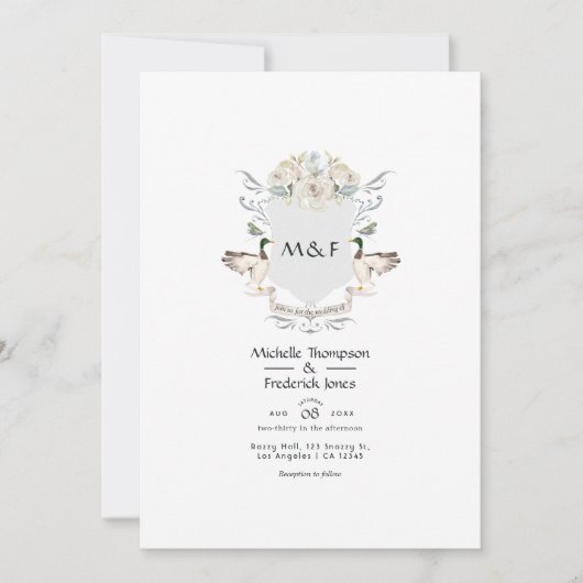 Lakeside Monogram Wappen Wedding Einladung (Vorderseite)