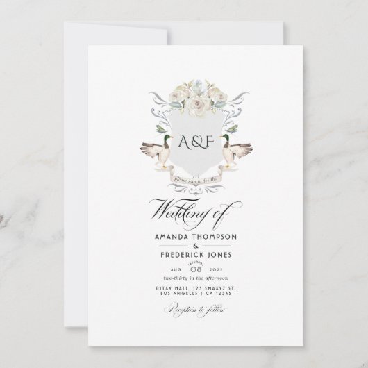 Lakeside Monogram Wappen Wedding Foto Einladung (Vorderseite)