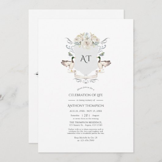 Lakeside Monogramm Wappen Feier des Lebens Invita Einladung (Vorne/Hinten)