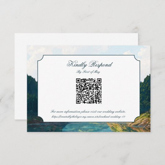 Lakeside Mountain Valley Wedding QR code RSVP Card (Vorne/Hinten)