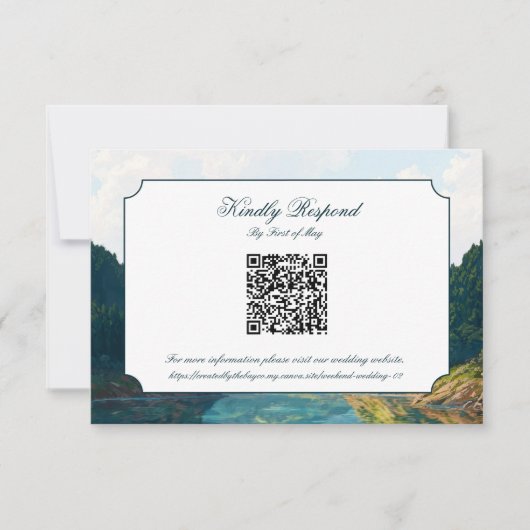 Lakeside Mountain Valley Wedding QR code RSVP Card Karte (Vorderseite)