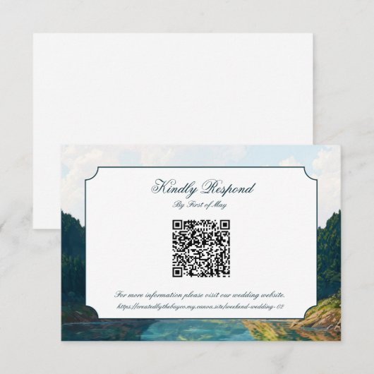 Lakeside Mountain Valley Wedding QR code RSVP Card Karte (Vorne/Hinten)
