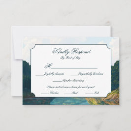 Lakeside Mountain Valley Wedding RSVP Card Karte