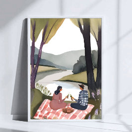 Lakeside Picnic | Natur Aquarellmalerei Poster