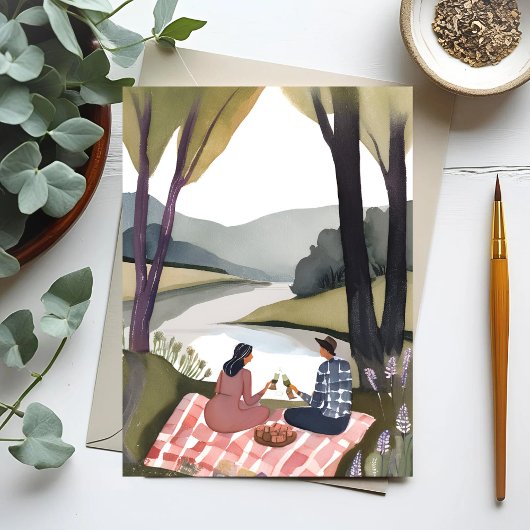Lakeside Picnic | Natur Aquarellmalerei Postkarte