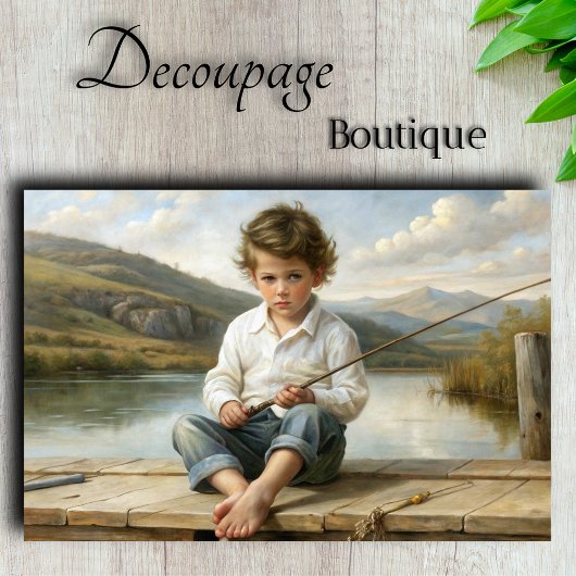 Lakeside Reverie Young Angler's Tale Decoupage Seidenpapier