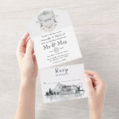 Lakeside Wedding Monogram Wappen All In One Einladung (Abreißen)