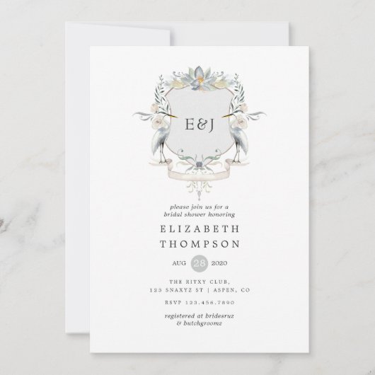 Lakeside Wedding Monogram Wappen Brautparty Einladung (Vorderseite)