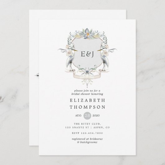 Lakeside Wedding Monogram Wappen Brautparty Einladung (Vorne/Hinten)