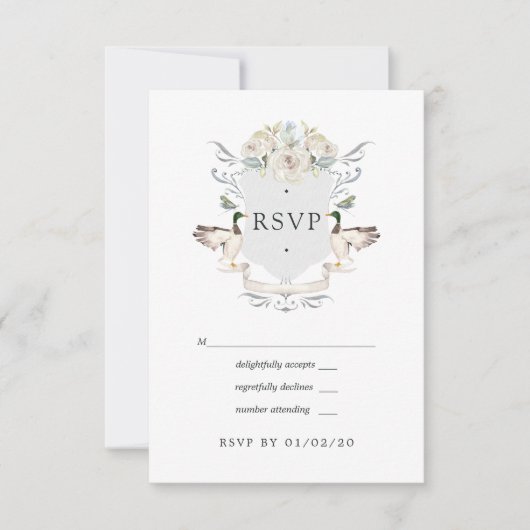 Lakeside Wedding Monogram Wappen RSVP Karte (Vorderseite)