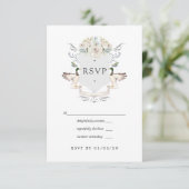 Lakeside Wedding Monogram Wappen RSVP Karte (Stehend Vorderseite)