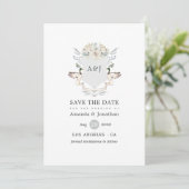 Lakeside Wedding Monogram Wappen Save The Date (Stehend Vorderseite)