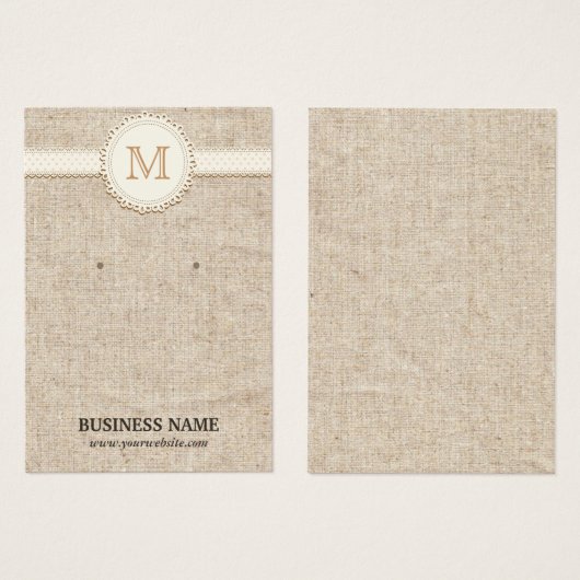 Lakierte Monogramm-Burlap-Ohrring-Display-Karten (Vorne & Hinten)