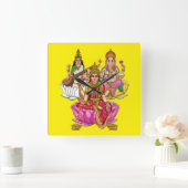 Lakshmi Ganesha Wall Clock Quadratische Wanduhr (Zuhause)