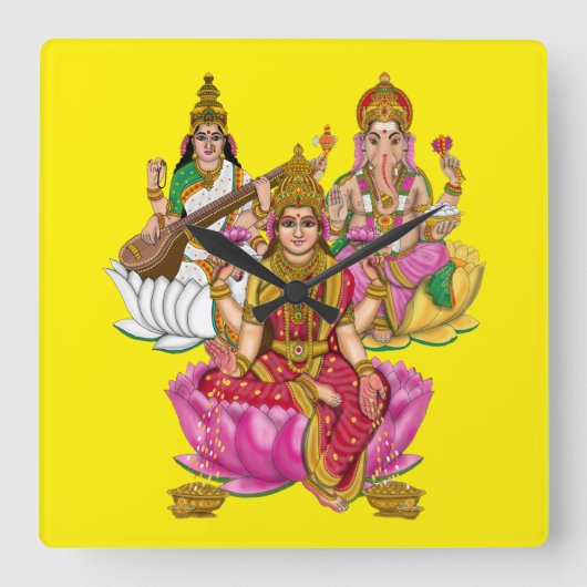 Lakshmi Ganesha Wall Clock Quadratische Wanduhr (Vorderseite)