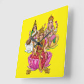 Lakshmi Ganesha Wall Clock Quadratische Wanduhr (Winkel)